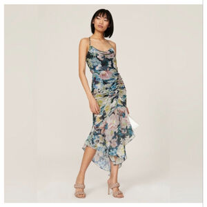 Sau Lee Freida Blue Floral Midi Dress